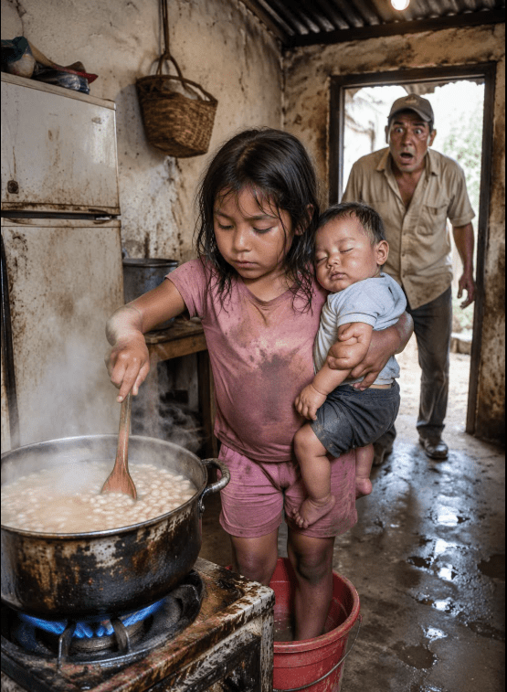 Volvió tarde del trabajo y encontró a su hija de 𝟟 años cocinando con el bebé en brazos mientras su esposa desaparecía lentamente